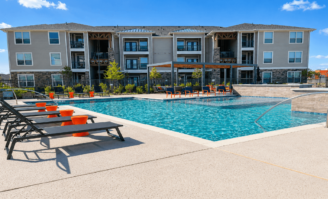 Outdoor swimming pool with lounge seating