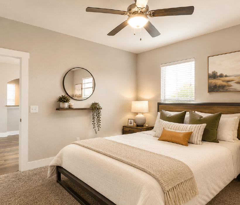 Modern apartment bedroom in Huntsville